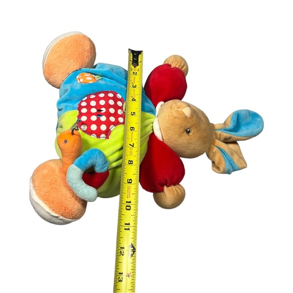 Kaloo Bunny Rabbit Apple Worm Blue Green Orange Velour Round Rattle Big Feet - Picture 9 of 10